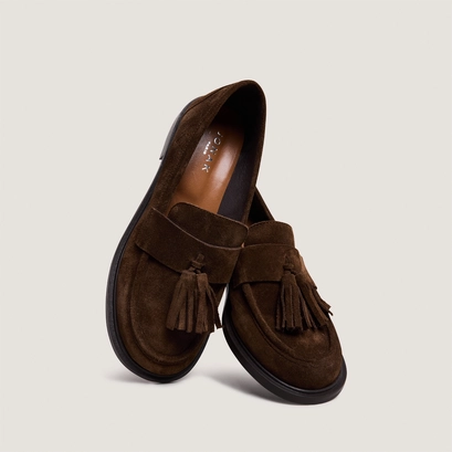 Mocassins &agrave; pampilles in brown suede | damande