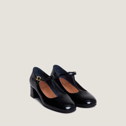 Salom&eacute;s &agrave; petits talons in shiny black leather | dalome
