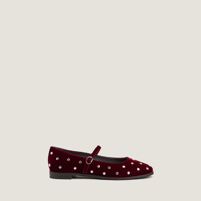 Ballerines &agrave; rivets in burgundy velvet | deliott
