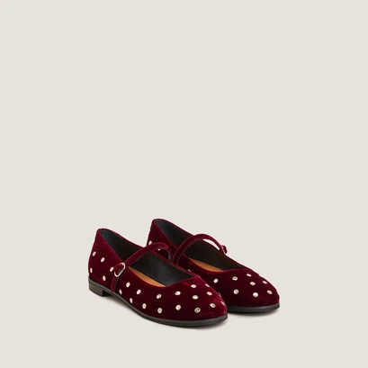Ballerines &agrave; rivets in burgundy velvet | deliott