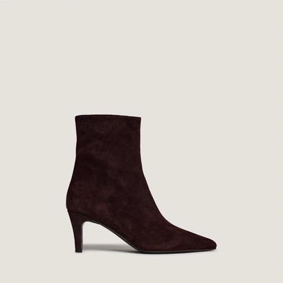 Stiletto-heel ankle boots in brown suede | diemina