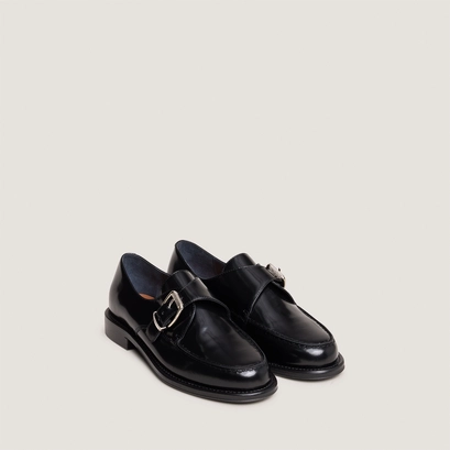 Mocassins &agrave; boucles in black glazed leather | dixa