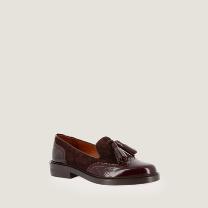 Mocassins &agrave; pampilles in chocolate shiny leather and dark brown suede | darthur