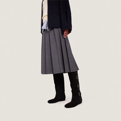 Bottes hautes &agrave; sangles in black split leather | deuzio