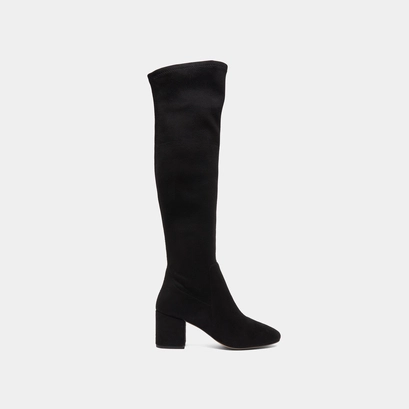 Cuissardes &agrave; petits talons in black stretch and velvet | mia