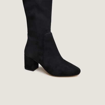 Cuissardes &agrave; petits talons in black stretch and velvet | mia