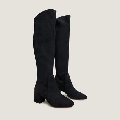 Cuissardes &agrave; petits talons in black stretch and velvet | mia