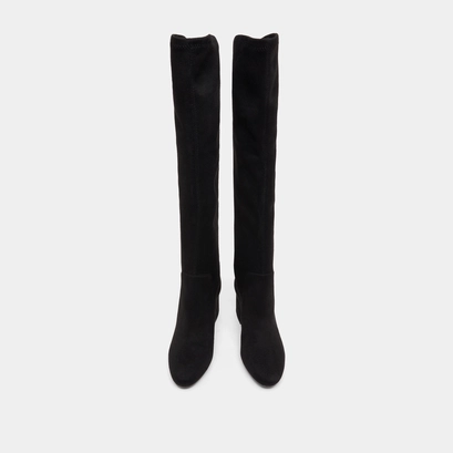 Cuissardes &agrave; petits talons in black stretch and velvet | mia
