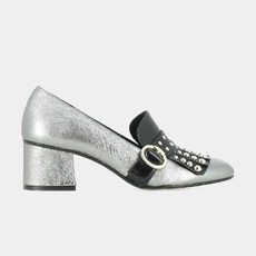 Mocassins &agrave; pattes frang&eacute;es et cabochons steel/black
