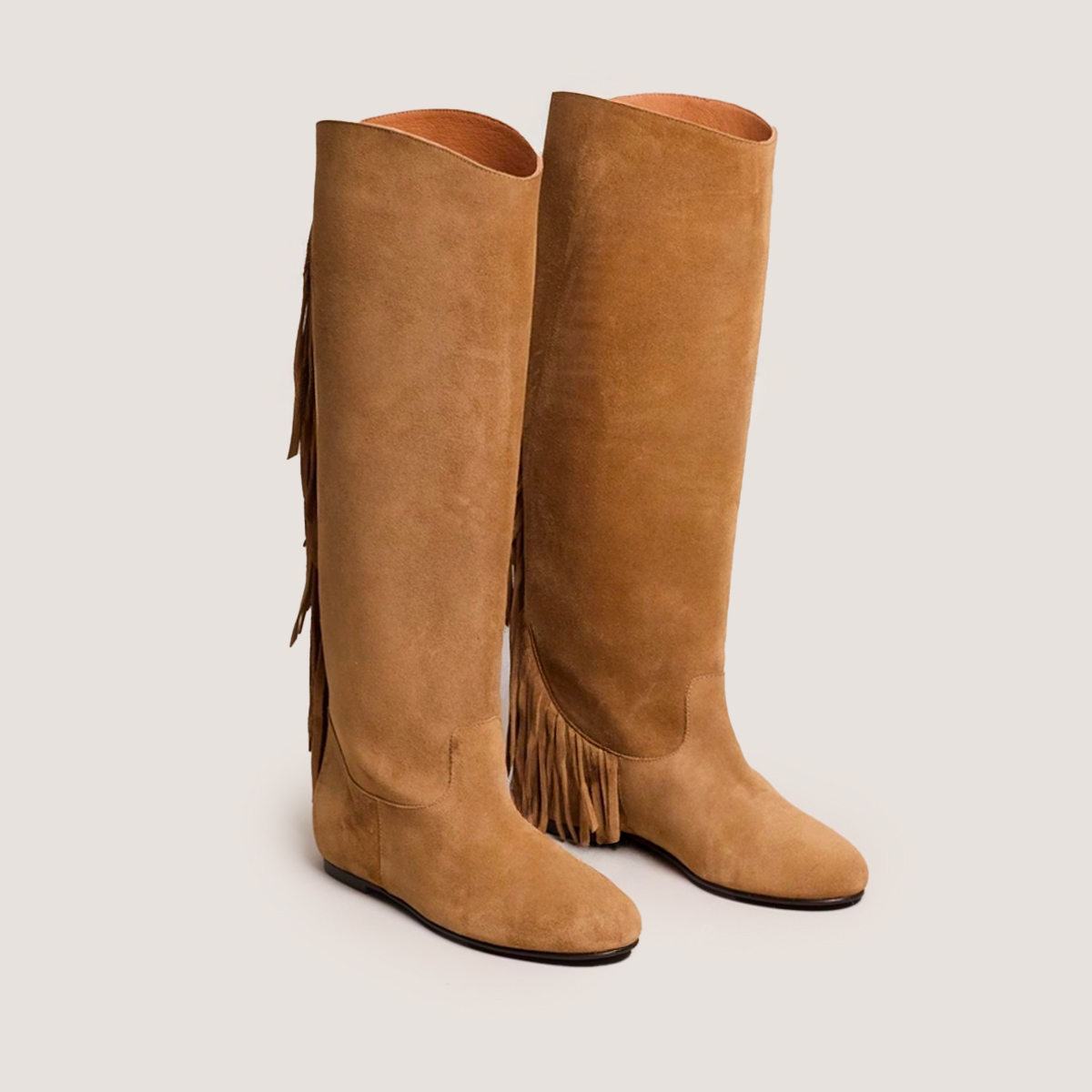 Bottes &agrave; franges et bouts ronds dark beige