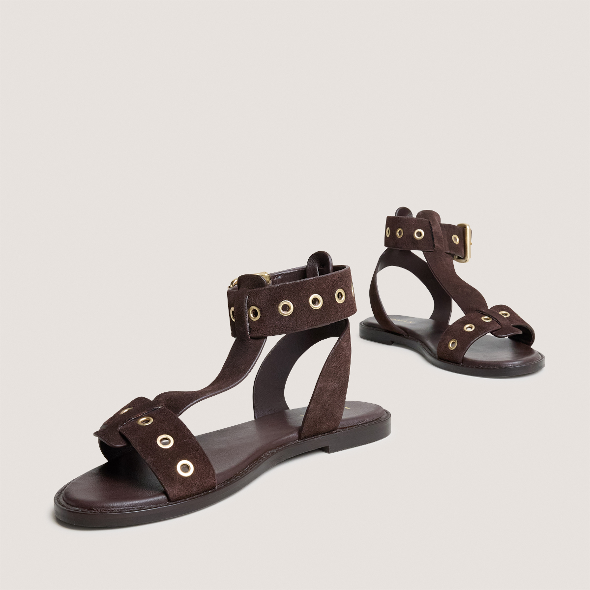 Sandales structur&eacute;es &agrave; brides chevilles dark brown