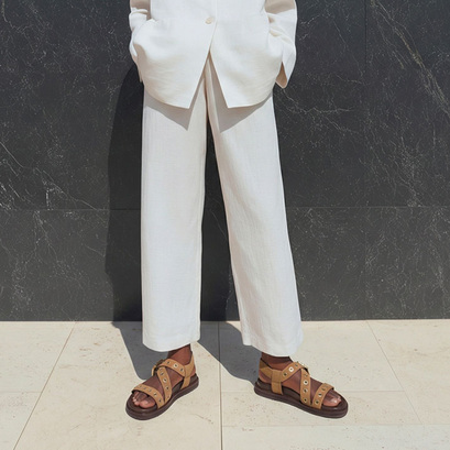 Sandales &agrave; brides et illets in taupe split leather | wizon