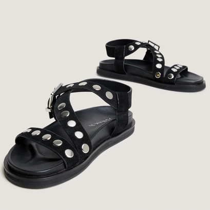 Sandales &agrave; brides larges et clous in black split leather | wizard