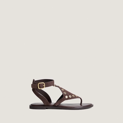 Sandales structur&eacute;es &agrave; entredoigts in dark brown split leather | WOOPS