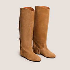 Bottes &agrave; franges et bouts ronds dark beige