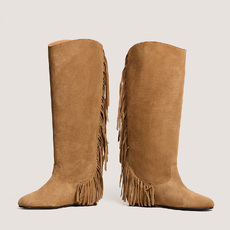 Bottes &agrave; franges et bouts ronds dark beige