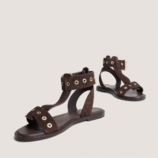 Sandales structur&eacute;es &agrave; brides chevilles dark brown