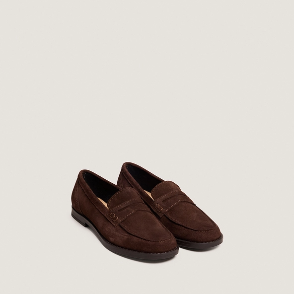 Mocassins à bouts carrés in dark brown split leather | NAOMIE