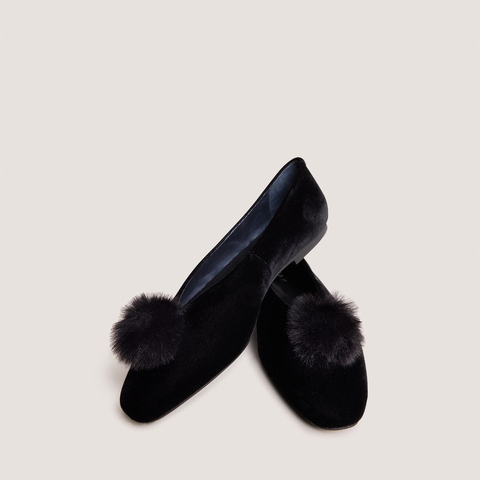 Ballerines &agrave; pompons black
