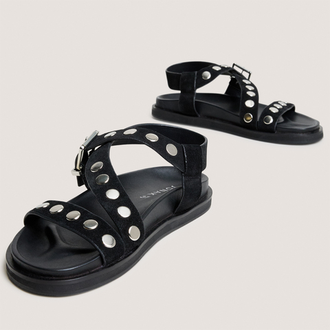 Sandales &agrave; brides larges et clous black