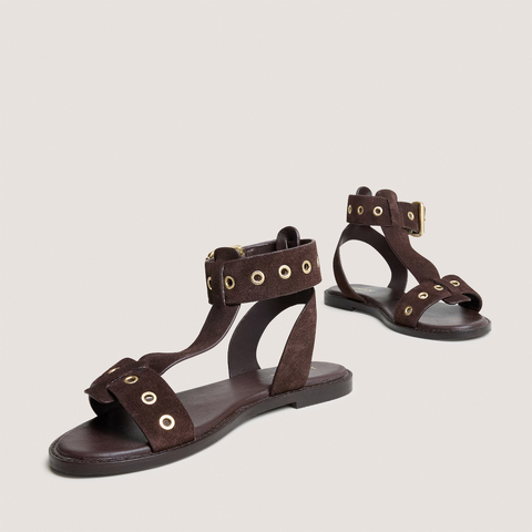 Sandales structur&eacute;es &agrave; brides chevilles dark brown