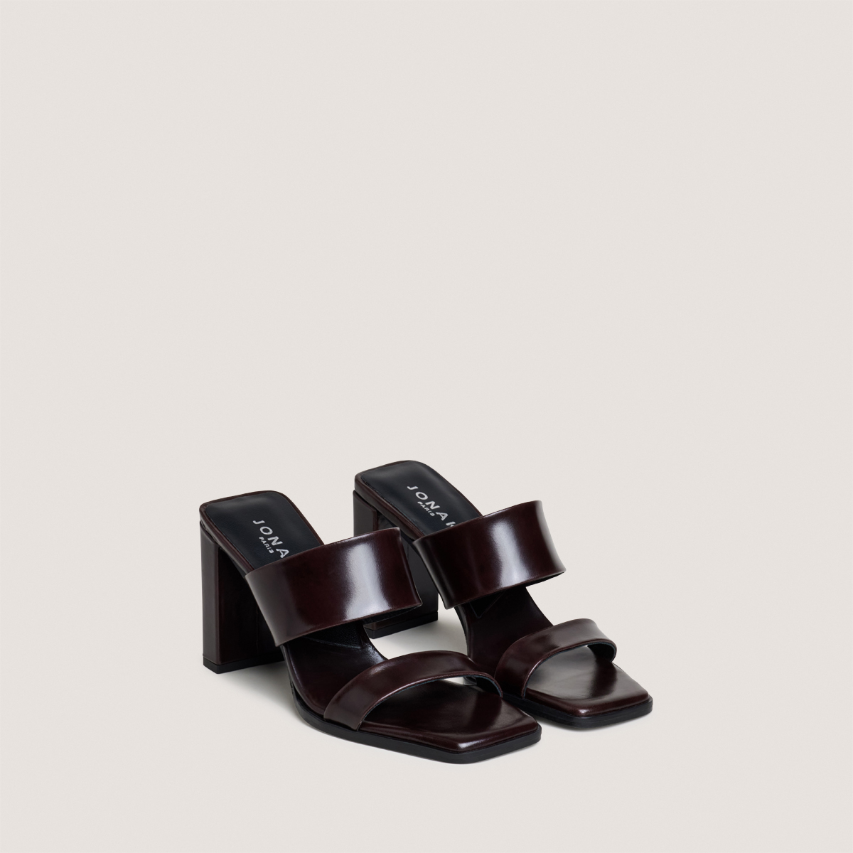 Mules &agrave; talons et doubles lani&egrave;res dark brown