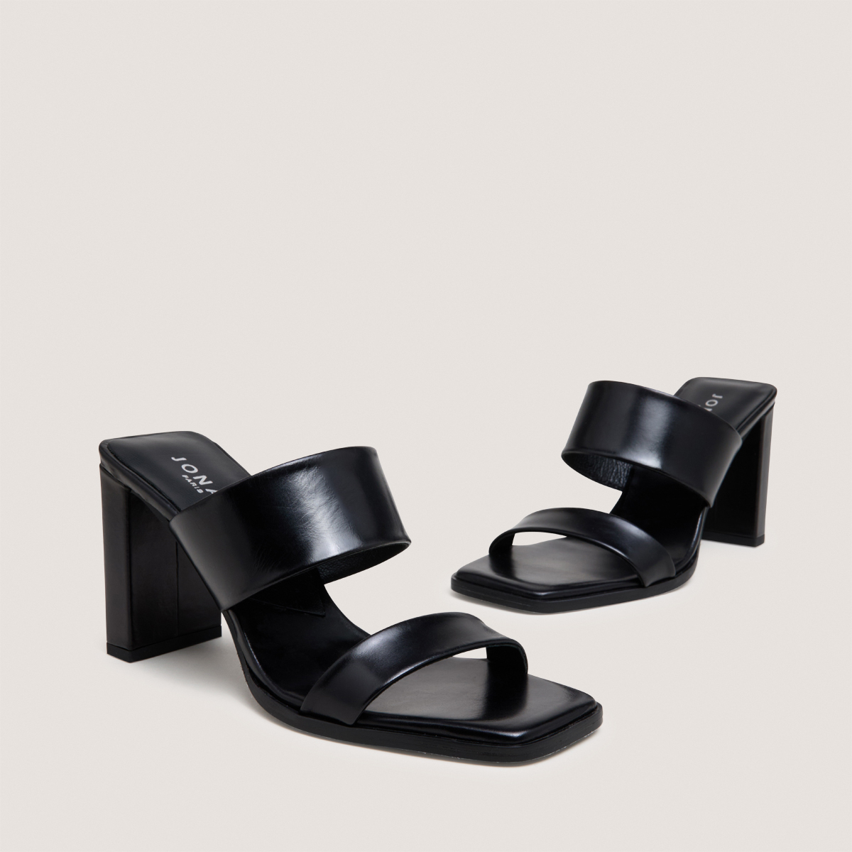 Mules &agrave; talons et doubles lani&egrave;res black