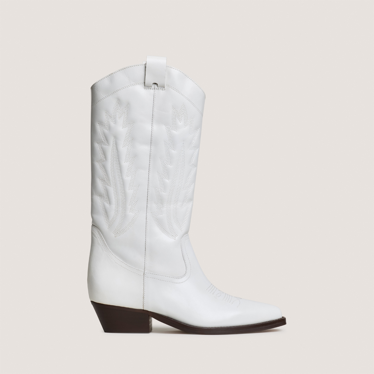 Bottes &agrave; bouts pointus et surpiqures apparentes white