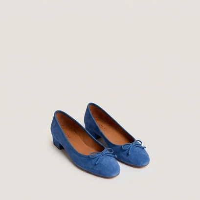 Ballerines &agrave; talons in steel blue suede | DADOU