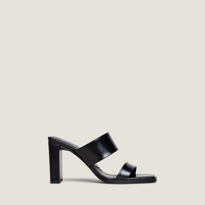 Mules &agrave; talons et doubles lani&egrave;res in black leather | BRITNEY