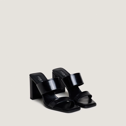 Mules &agrave; talons et doubles lani&egrave;res in black leather | BRITNEY