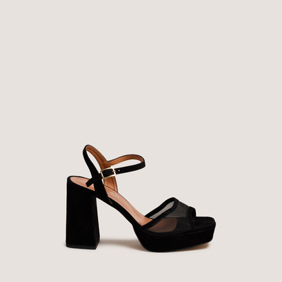 Sandales &agrave; talons hauts et plateformes in black suede and mesh | vapo