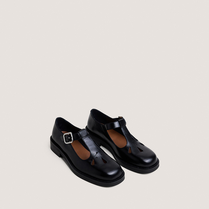 Ballerines &agrave; boucles ajustables in black leather | dusk