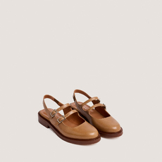 Ballerines &agrave; doubles brides et bouts arri&egrave;res ouverts beige