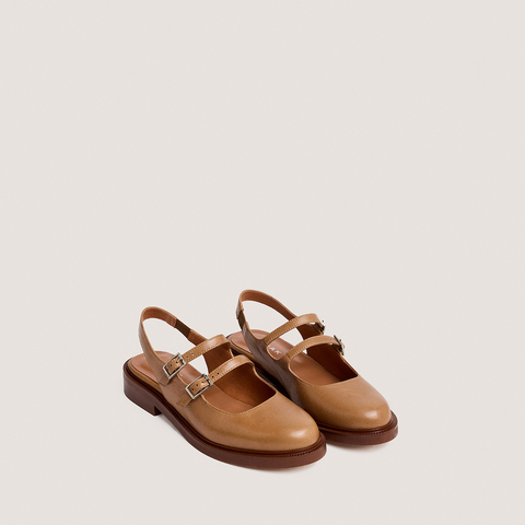 Ballerines &agrave; doubles brides et bouts arri&egrave;res ouverts beige