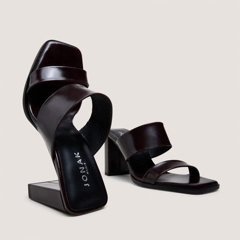 Mules &agrave; talons et doubles lani&egrave;res dark brown