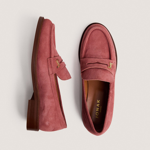 Mocassins &agrave; bouts ronds et monogrammes pink