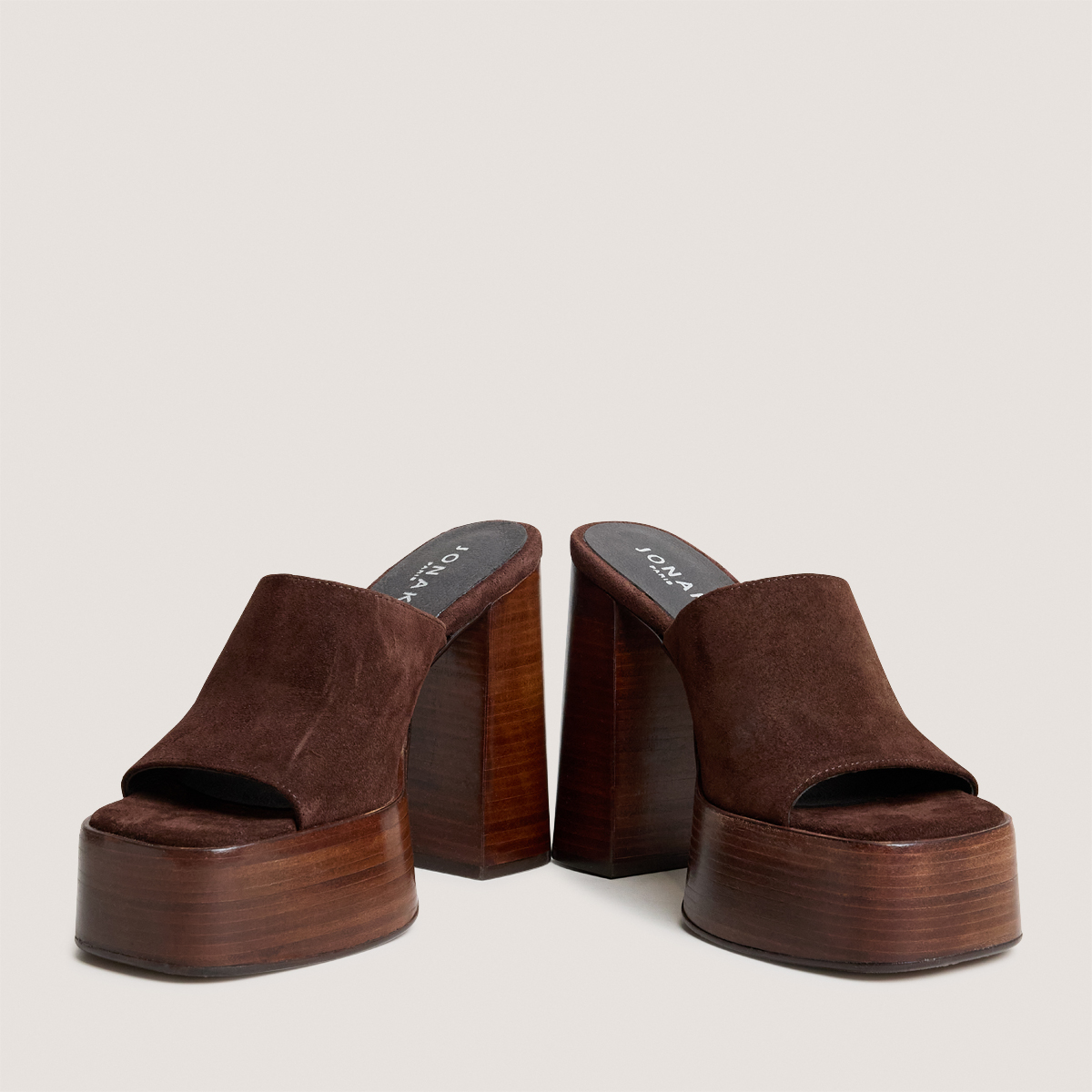 Mules &agrave; talons et bouts ouverts dark brown