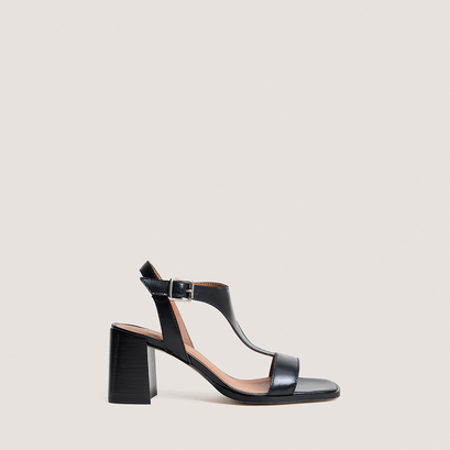Sandales &agrave; hauts talons lamell&eacute;s in black leather | vodka