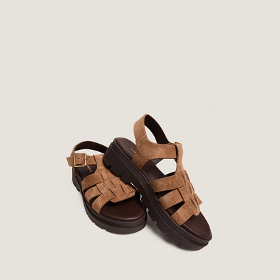 Sandales &agrave; semelles crant&eacute;es in taupe split leather | LOUISIANE