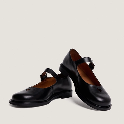 Ballerines &agrave; brides in black leather | douceline