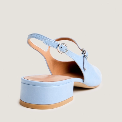 Slingbacks &agrave; bouts ronds in sky blue pleated patent leather | davo