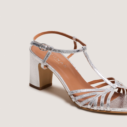 Sandales &agrave; talons in silver cracked leather | volia