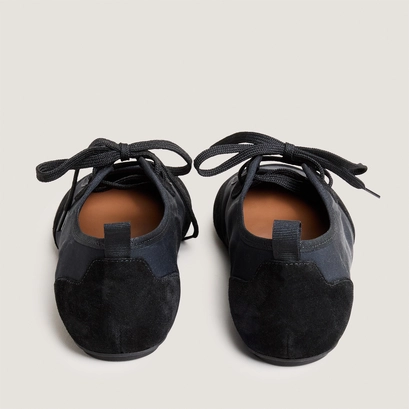 Ballerines &agrave; lacets in black mesh and black textile | demain