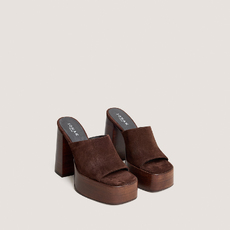 Mules &agrave; talons et bouts ouverts dark brown