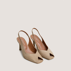 Escarpins slingbacks &agrave; bouts carr&eacute;s camel