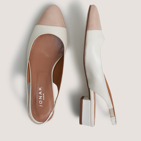 Ballerines slingbacks &agrave; petits talons beige / ecru