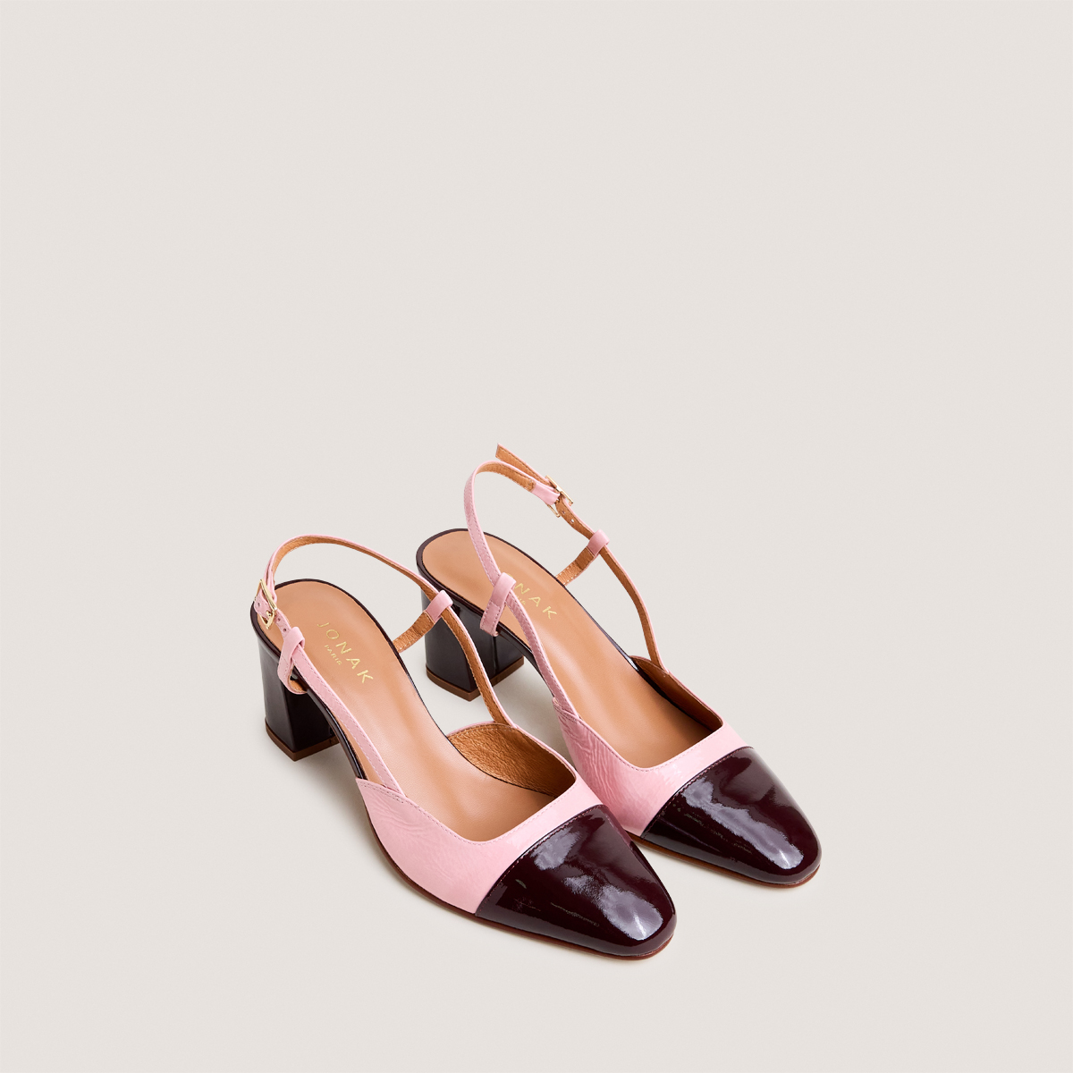 Slingbacks &agrave; talons bordeaux/rose petale