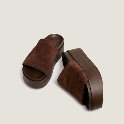 Mules &agrave; plateformes in dark brown split leather | ethel