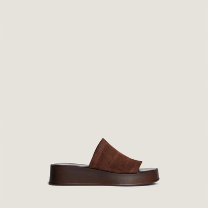 Platform mules in dark brown split leather | evann
